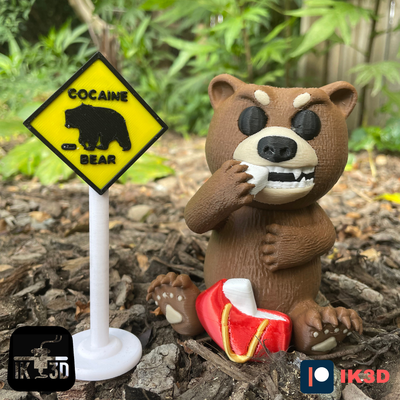cocaine bear sign milticolor print by ik3digital toys & games characters multimaterial mmu multicolor figurine cute funny figure movies lab patreon bambu 2023 bambulab x1cc 3d print model - Mito3D