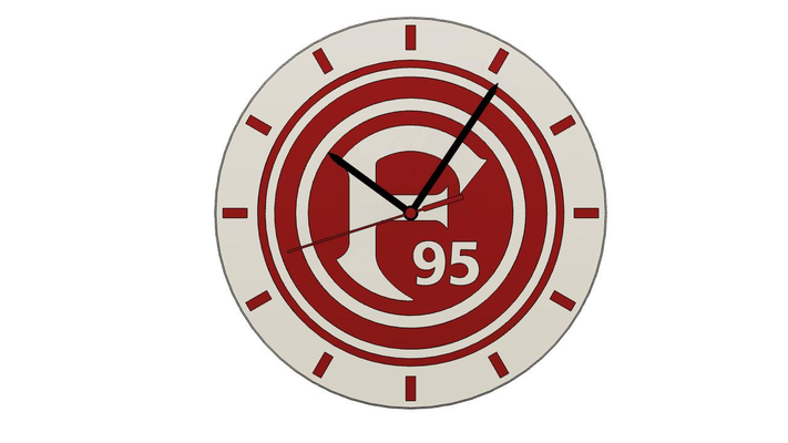 fortuna d sseldorf logo clock by scubafan household decor soccer fussball duesseldorf bundesliga uhr time fussballclub 3d print model - Mito3D