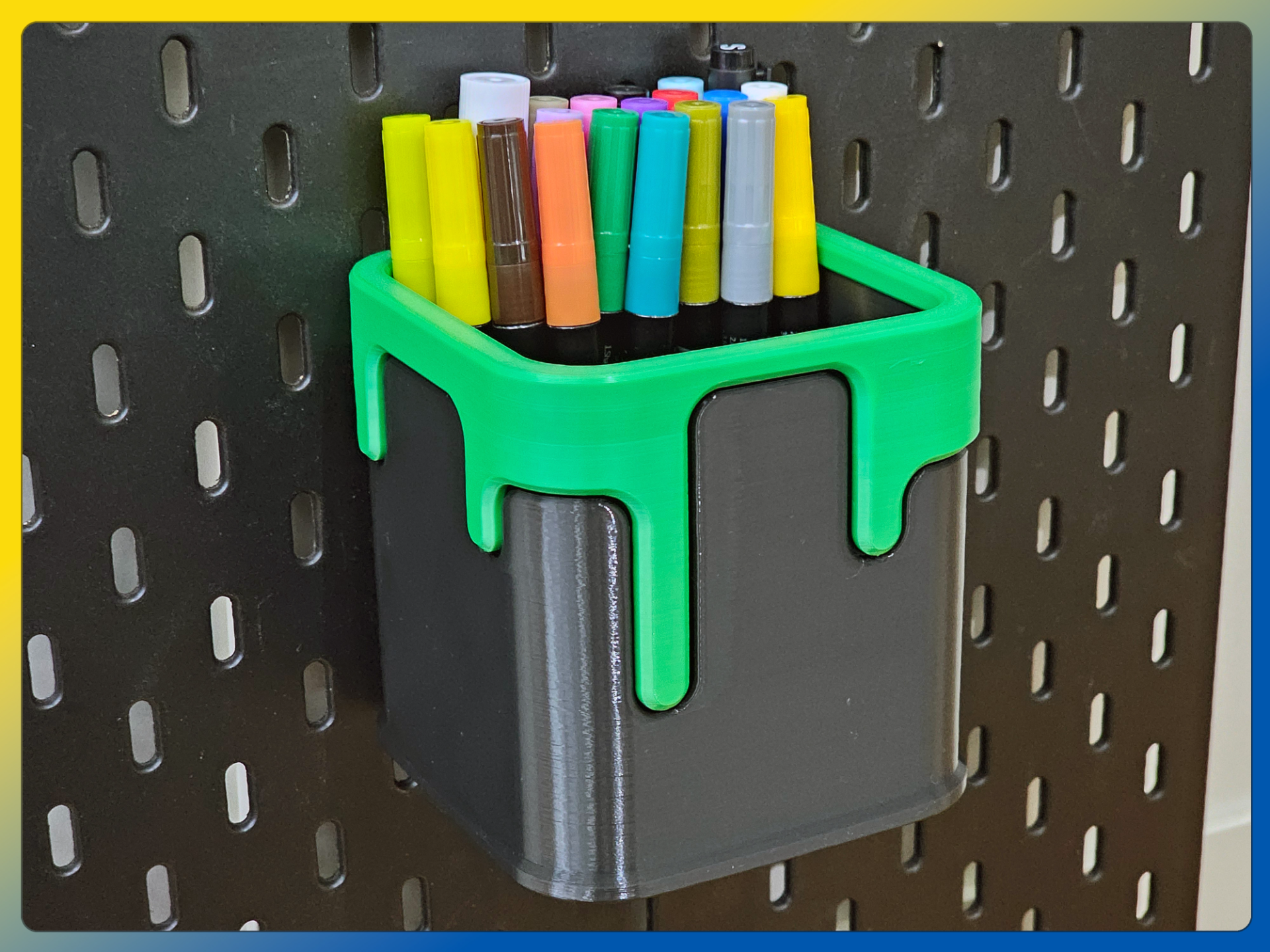 drippy bucket pencil brush holder ikea skadis square no ams remixed by au3d tools organizers ikeaskadis pencilholder brushholder pegboard 3D print model - Mito3D