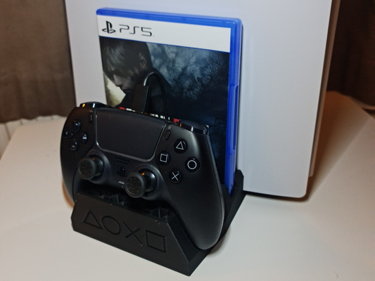 ps5 disco console verticale in piedi + gioco controller by dc3ddesign passatempo fai stazione residentevil4 dualsense sony 3d print model - Mito3D