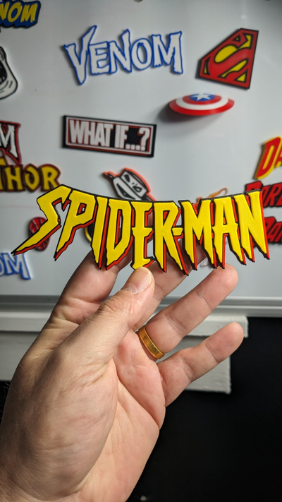 homem aranha logotipo 1994 1998 by loja standitup arte sinais logotipos aranha maravilha mmu crianças exibição ficar pé it up quadrinho livro 3d print model - Mito3D