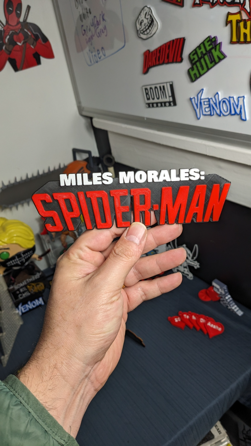 miglia morales logo by standitupstore arte segni loghi uomo ragno spidergwen ragno prosciutto meraviglia a1 bambu x1 p1p p1s ams mmu 3D print model - Mito3D