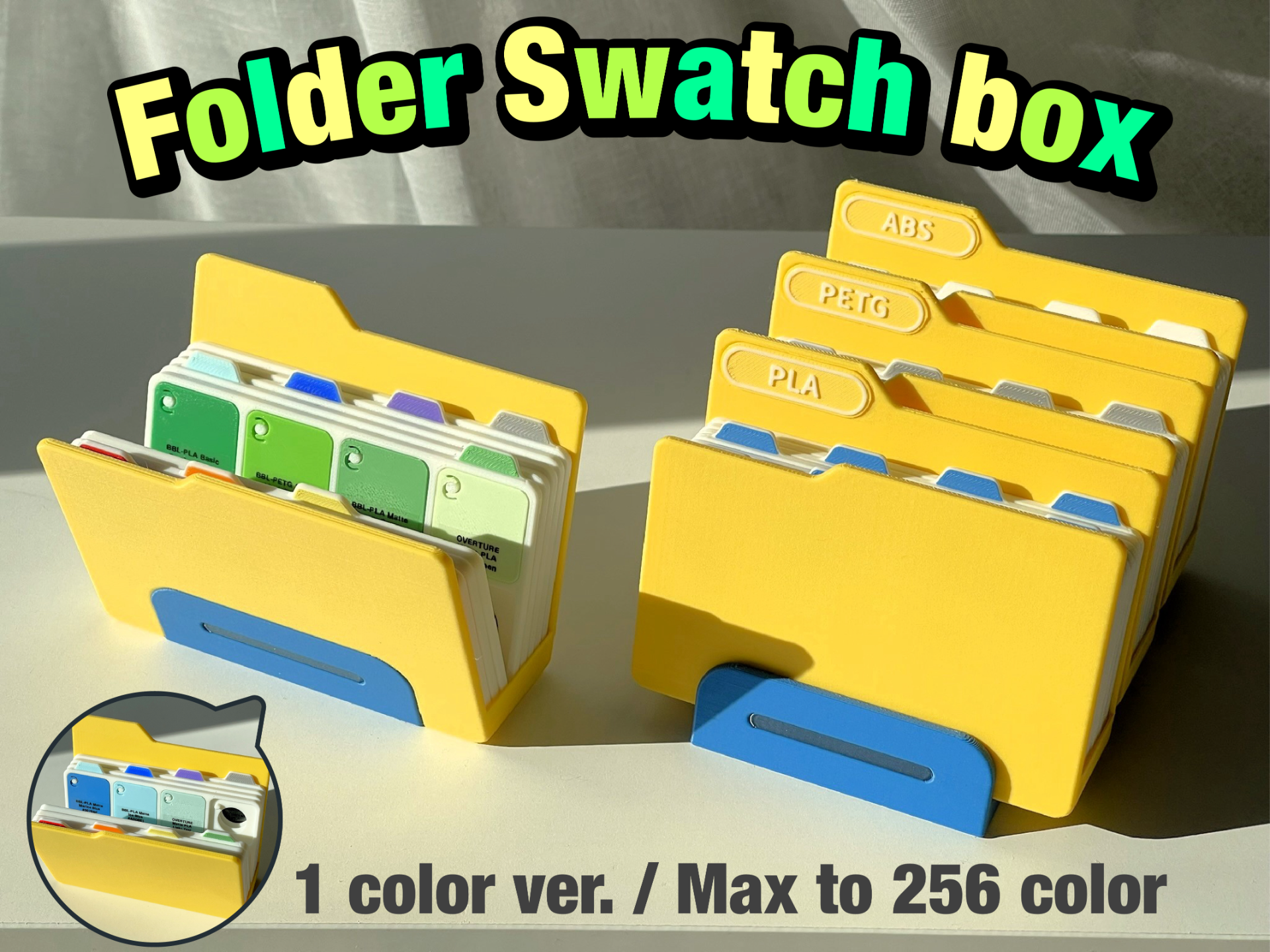 folder filament swatch box- makerlab by chameko 3d printer accessories sample swatches box organizer fun table color bambu 3D print model - Mito3D