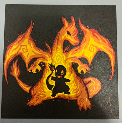 fire evolution hueforge by 2emme3dlab art 2d charmander charizard charmeleon pokemon baby ball nerd ash 3d print model - Mito3D