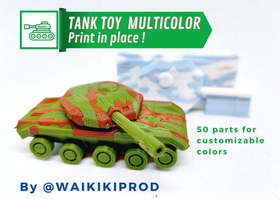 multicolor tank toy - print in place remixed by waikikiprod hobby & diy vehicles multimaterial tiny test war dual miniature benchmark gift multicolour multicolored wargaming printinplace prusai3mk3smmu2s military multicoloured multicolors3dprinting vehicle stresstest multicolor3dprint 3dprintertest tanks militarymodel worldoftanks militaryproject multicolorprint 3d print model - Mito3D