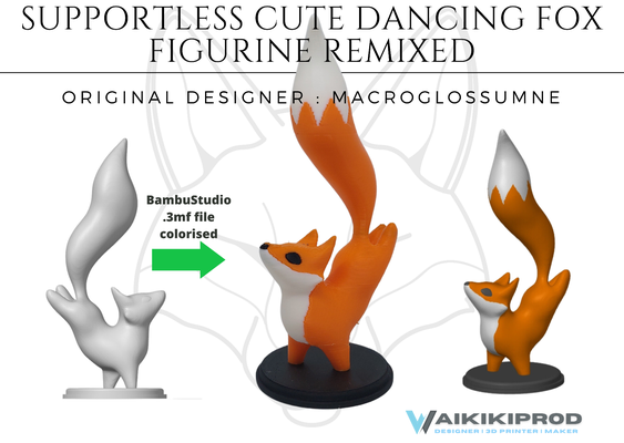 supportless cute dancing fox figurine remixed 3 color printing by waikikiprod art sculptures 3d print model - Mito3D