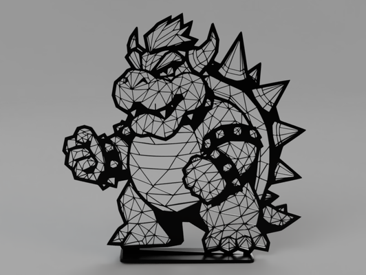 poli bowser in piedi by forest87 arte 2d super mario supermario nintendo lowpoly arredamento regalo decorativo gioco video film geometrico giocatore nerd retrò geek 8bit 3d print model - Mito3D