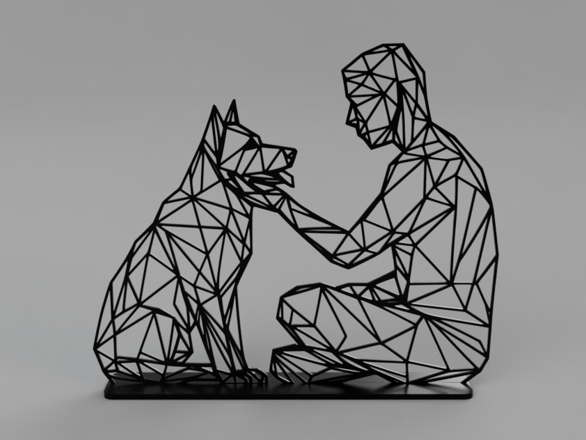 poli arkadaşlar ayakta durmak by forest87 sanat 2d köpek köpekler iyi arkadaş insan tatlı güzel hayvanlar lineart düşük dekor hediye ev dekoratif geometrik çocuklar 3D print model - Mito3D