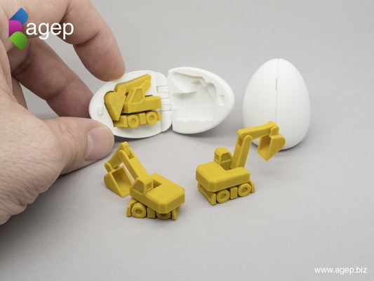 surprise egg 4 - tiny excavator by agepbiz hobby & diy vehicles toy benchmark gift printinplace easter easteregg thingiverse kinderegg kindersurprise stockingstuffer stresstest surpriseegg collectable 3d print model - Mito3D