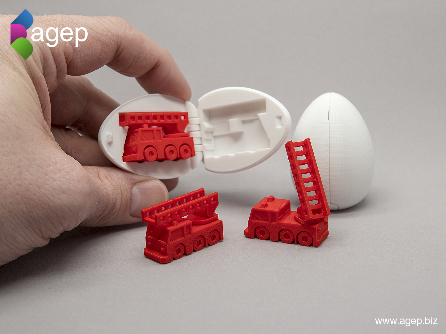 surprise egg 5 - tiny fire truck by agepbiz hobby & diy vehicles toy benchmark gift printinplace easter easteregg thingiverse firetruck kinderegg kindersurprise stockingstuffer stresstest surpriseegg collectable 3D print model - Mito3D