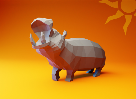 poly hippopotame by singezav art sculptures lowpoly animal 3d print model - Mito3D