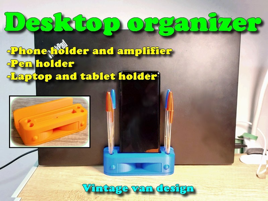 desktop organizzatore by pandart3d utensili organizzatori penna titolare supporto computer portatile amplificatore furgone wolksvagen t1 3d print model - Mito3D