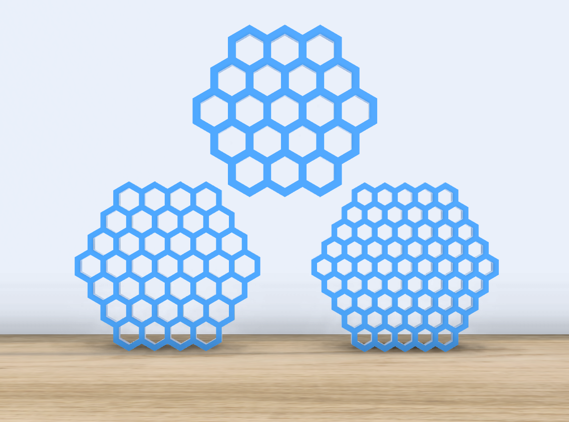 hexagon untersetzer einstellen 3 größen by jf 699 haushalt haus modelle verhexen bienenstock brille untersetzergetränk dekor getränk tabelle schreibtisch zubehör kaffee tasse büro 3D print model - Mito3D