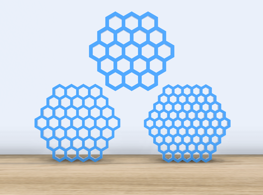 hexagon untersetzer einstellen 3 größen by jf 699 haushalt haus modelle verhexen bienenstock brille untersetzergetränk dekor getränk tabelle schreibtisch zubehör kaffee tasse büro 3d print model - Mito3D