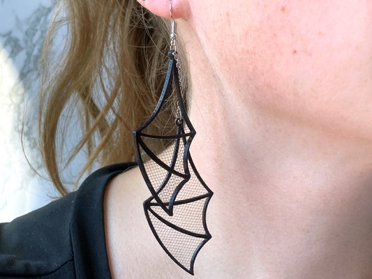 bat wing earrings tulle by penolopybulnick fashion halloween earring jewelry bats batwing 3d print model - Mito3D