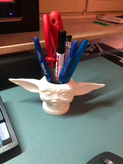 baby yoda star wars desk pencil holder stash by drcgrapix household office starwars figure head 3d print model - Mito3D