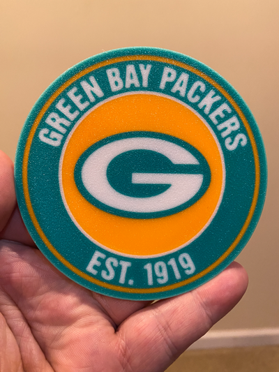 green bay packers coaster set of 4 by cybr3d hobby & diy sport outdoors football pro beverage beer soda 3d print model - Mito3D