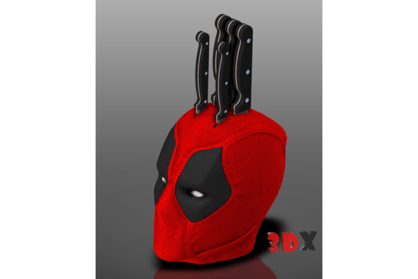 deadpool knife holder by 3dxav tools gadgets marvel cuchillera head kitchen block home cocina knifeblock 3d print model - Mito3D