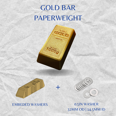 gold bar briefbeschwerer eingebettet unterlegscheiben by hongg haushalt büro papier gewicht unterlegscheibe schwer schreibtisch tischplatte veranstalter desktop arbeitsplatz barren geschenk geld währung reich backstein spaß niedlich tabelle wiegen stopper presser drücken halt halten dokument datei ordentlich 3d print model - Mito3D