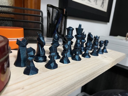 poly chess set remixed by spikeon toys & games board chessset chesspieces 3d print model - Mito3D