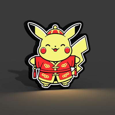 pikachu chino año caja ligera led lámpara by braga3dprint arte modelos nintendo pokemon led luz arte ligero chino año dragón yukata kawaii capa multicolor mmu ams leds tipo articulación leopardo 3d print model - Mito3D