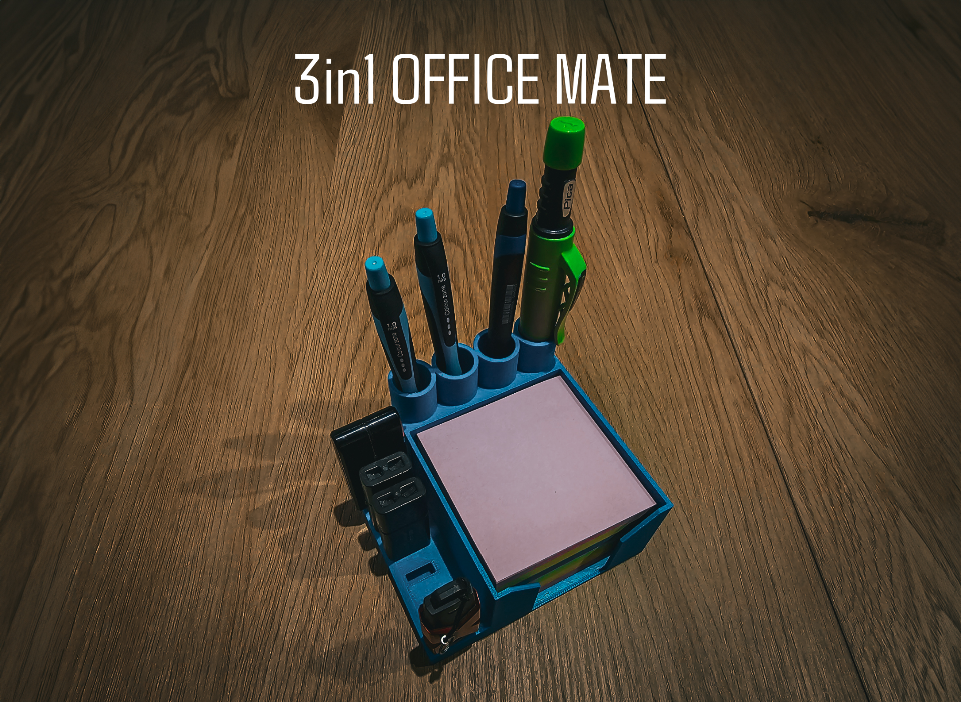 three in one bureau camarade by conclusion ménage offic post it titulaire soutien stylo usb organisateur 3D print model - Mito3D