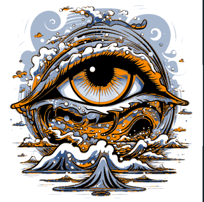 eye in ocean by robbierobv generative 3d model hueforge & lithophane hue forge decoration decorative art wall wallart tattoo psychedelic neotraditional neo traditional original 3d print model - Mito3D