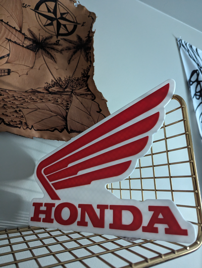 honda logo plaque by lintegrity 3d printing art signs & logos motorcycle bar accessories car multicolor red white 3d print model - Mito3D