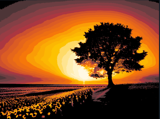 sunset tree hueforge black red orange yellow white or 4 color ams by geschmolzenesplastik generative 3d model & lithophane art 3d print model - Mito3D