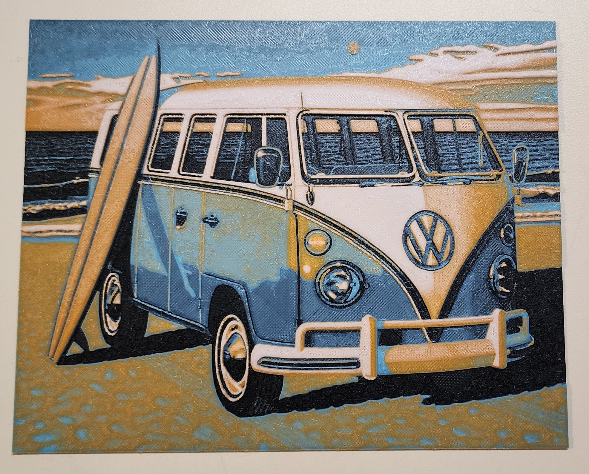 vw bus surfing lifestyle hueforge by briankstan art signs & logos volkswagen beach 3D print model - Mito3D