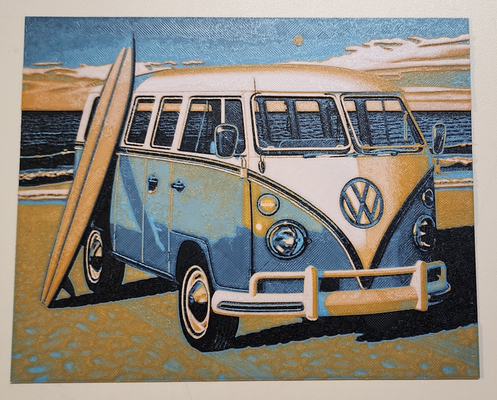 vw bus surfing lifestyle hueforge by briankstan art signs & logos volkswagen beach 3d print model - Mito3D