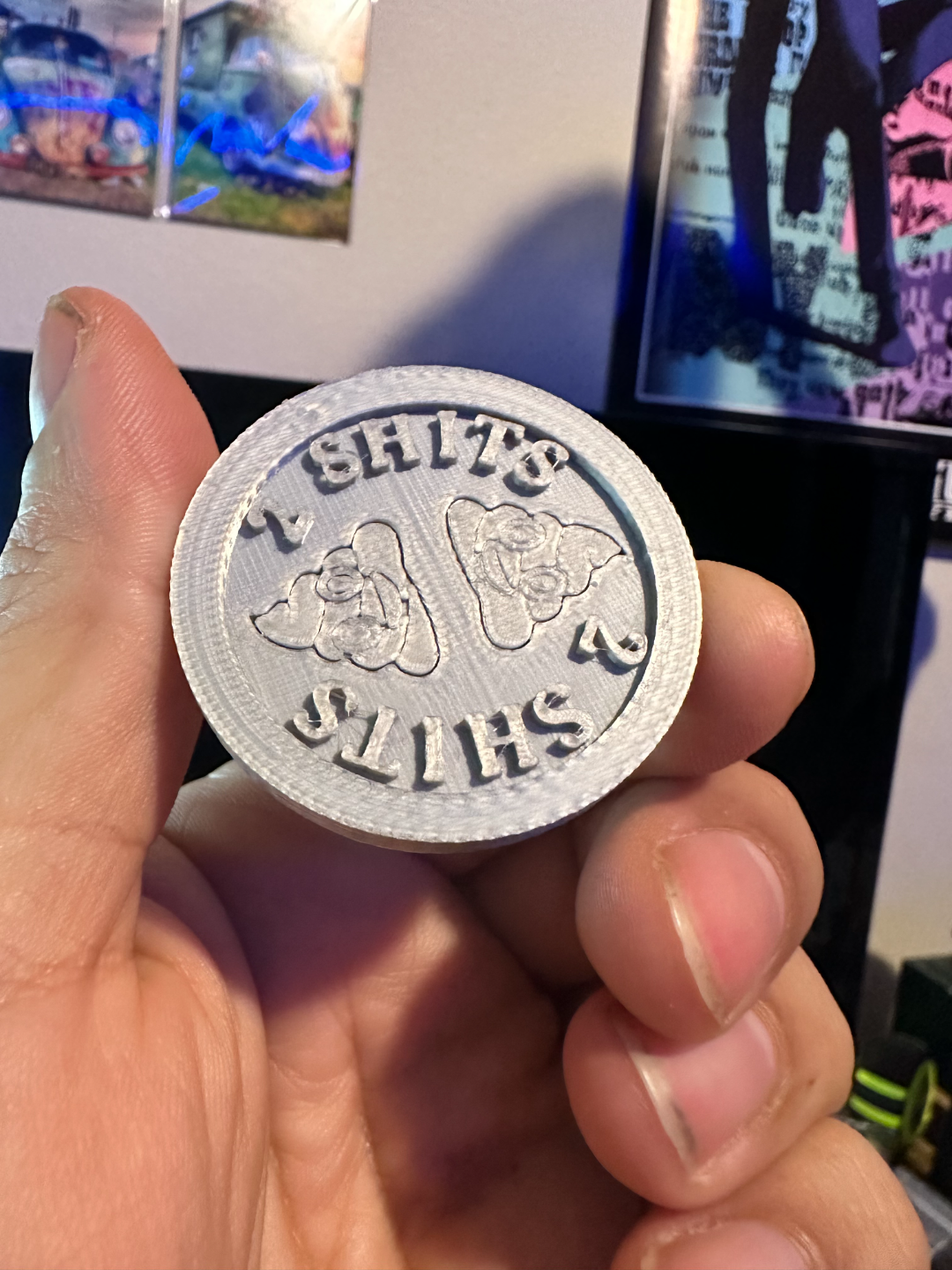 2 shits token by smokiemcagee art coin & badges shit poop fuck wast gag money 3D print model - Mito3D