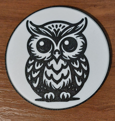 owl coaster by customcreations art 2d tea coffee drink beer animal 3d print model - Mito3D