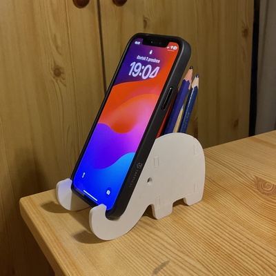 elephant stand pencil holder by soukup273 tools gadgets decoration kids phonestand phone easy accessory penholder pencilholder phoneaccessories office accessories helper 3d print model - Mito3D