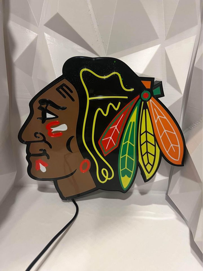 nhl chicago blackhawks by maleza arte señales logos led ligero caja ligera barba blanca original 3d print model - Mito3D