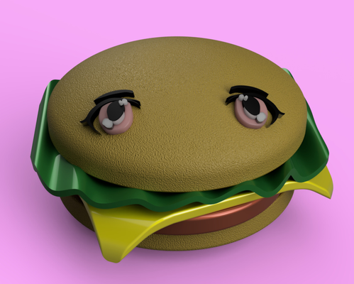 burger chan by chipotle art sculptures aliments salade salat burger boeuf viande sauce pause petit déjeuner oni japon anime sculpture 3d isekai monde vivre vie google œil yeux fromage sandwich accueil maison vivant 3d print model - Mito3D