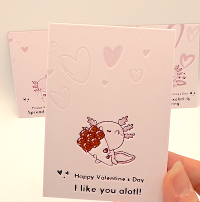 axolotl valentines cartes ensemble 2 by taikounou art 2d valent valentin carte mignonne forge chapeaux 3d print model - Mito3D