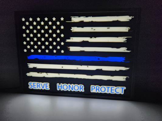 magro blu legge rinforzo luce scatola by jamboodle arte segni loghi polizia rispondere servire onore proteggere grunge bandiera lightbox 3 colore stampa americano omaggio 3d print model - Mito3D