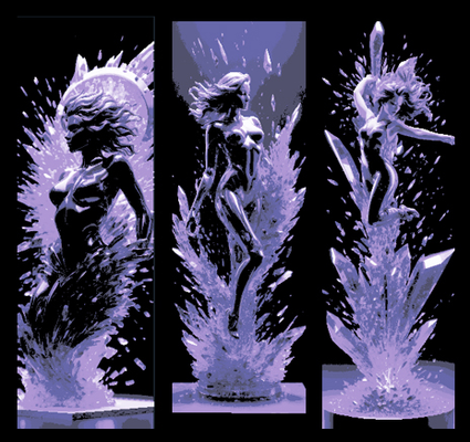 amethyst statue of a woman bursting out crystal world - set 3 art bookmarks by mclanesmemories 2d purple explosion mark maarker book bookmark hueforge 3d print model - Mito3D