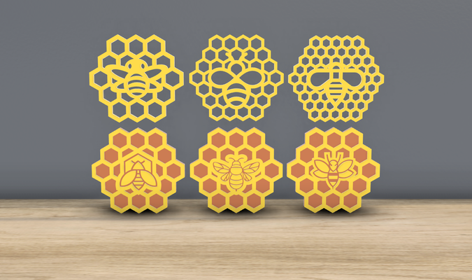 abeille thème hexagones 6 coaster ensemble by jf 699 ménage maison modèles ruche chéri abeilles verre lunettes empilable insecte décor bureau accessoires hexadécimal hexagone hexagonal 3d print model - Mito3D