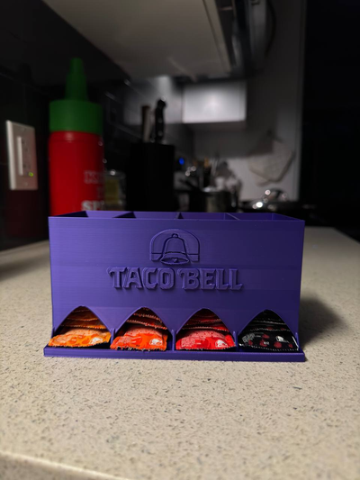 taco campana caliente salsa organizador by nguyen888 herramientas organizadores taco bell portasalsas picante soporte tomate condimento 3d print model - Mito3D