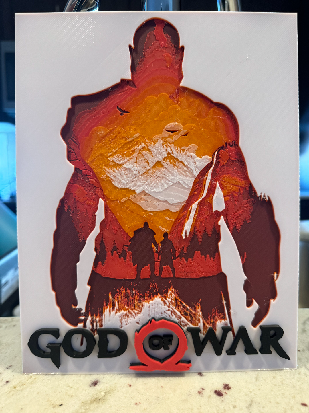 god of war kratos portrait thickened - hueforge remixed by memes generative 3d model & lithophane ragnarok art video game character 3D print model - Mito3D