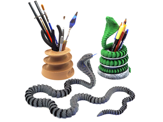 articulated cobra + pencil holder by mcgybeer toys & games snake kobra flexi flexible animal reptile pencilholder pencilbox 3d print model - Mito3D