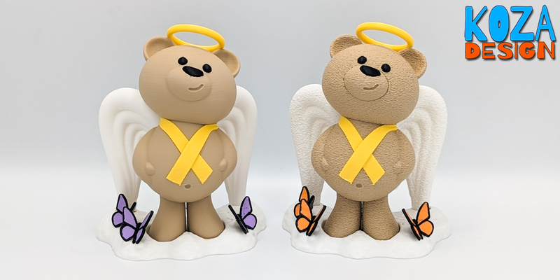 teddy angel by koza design miniatures animals bear butterfly wings halo ribbon clouds 3d print model - Mito3D