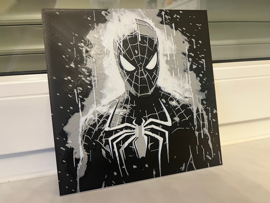 homem aranha in chuva forja chapéus preto branco 3 cores by mariob generativo 3d modelo litofano ai arte bw minimalista aranha 3d print model - Mito3D