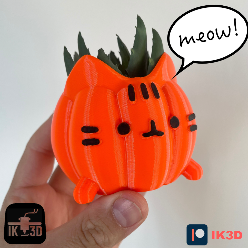 cadılar bayramı pusheen kedi yavrusu kabak ekici tek renk dosya no destekler by ik3digital ev halkı şenlikler tencere dekor bitki şirin çocuklar kolay yazdır dekorasyon hayvan 3D print model - Mito3D