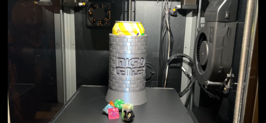 micro center dice tower by center- inland filament toys & games inlandfilament microcenter dnd dicetower soda drink drinkholder 3d print model - Mito3D