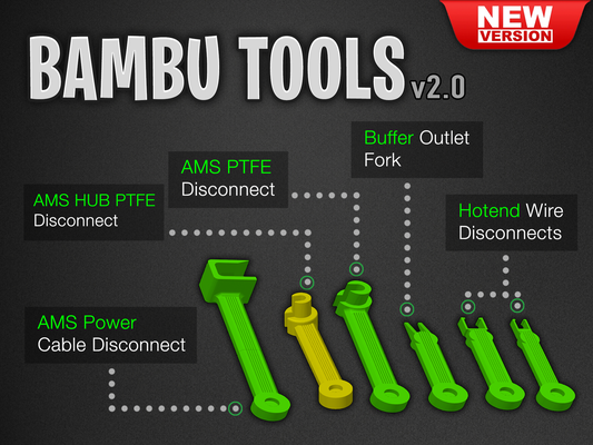 bambu tools - lab tool set -disconnect by k2 kevin 3d printer accessories ptfe ams power cable disconnect hotend buffer fork magnetic toolsensor connector holder p1p bambuams remover x1cp1s 3d print model - Mito3D