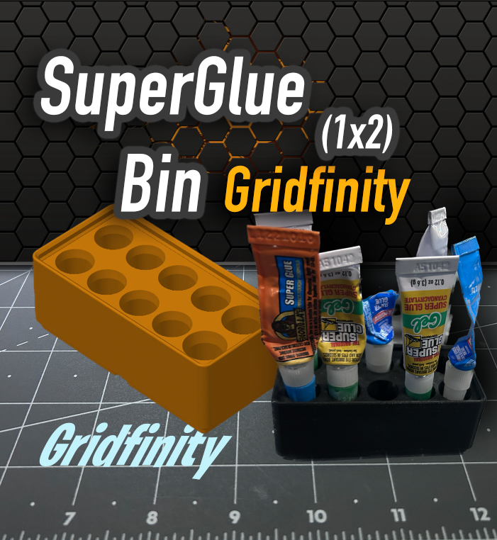 súper pegamento gridfinity 1x2 by k2 kevin herramientas organizadores botella soporte compartimiento super 3D print model - Mito3D