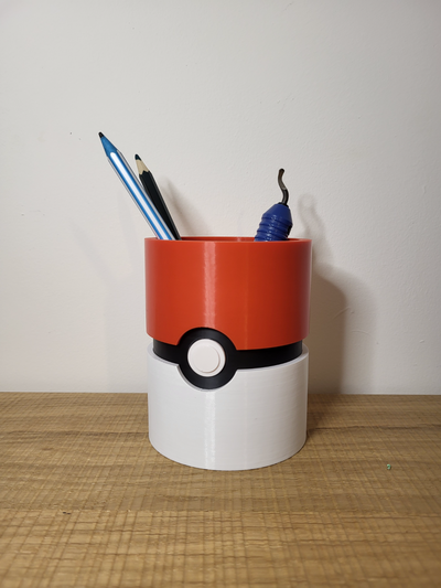 pokeball desk tidy - pokemon themed pen holder by pagie boy household office storage pikachu charizard multicolor bin red white gift kids fun easy print 3d print model - Mito3D